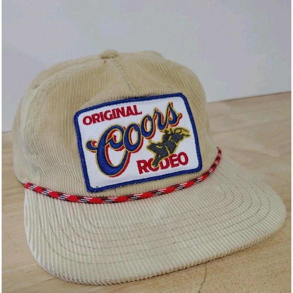 Original Coors Rodeo Banquet Hat Corduroy Snapback Tan Red Rope Cap Mad Engine